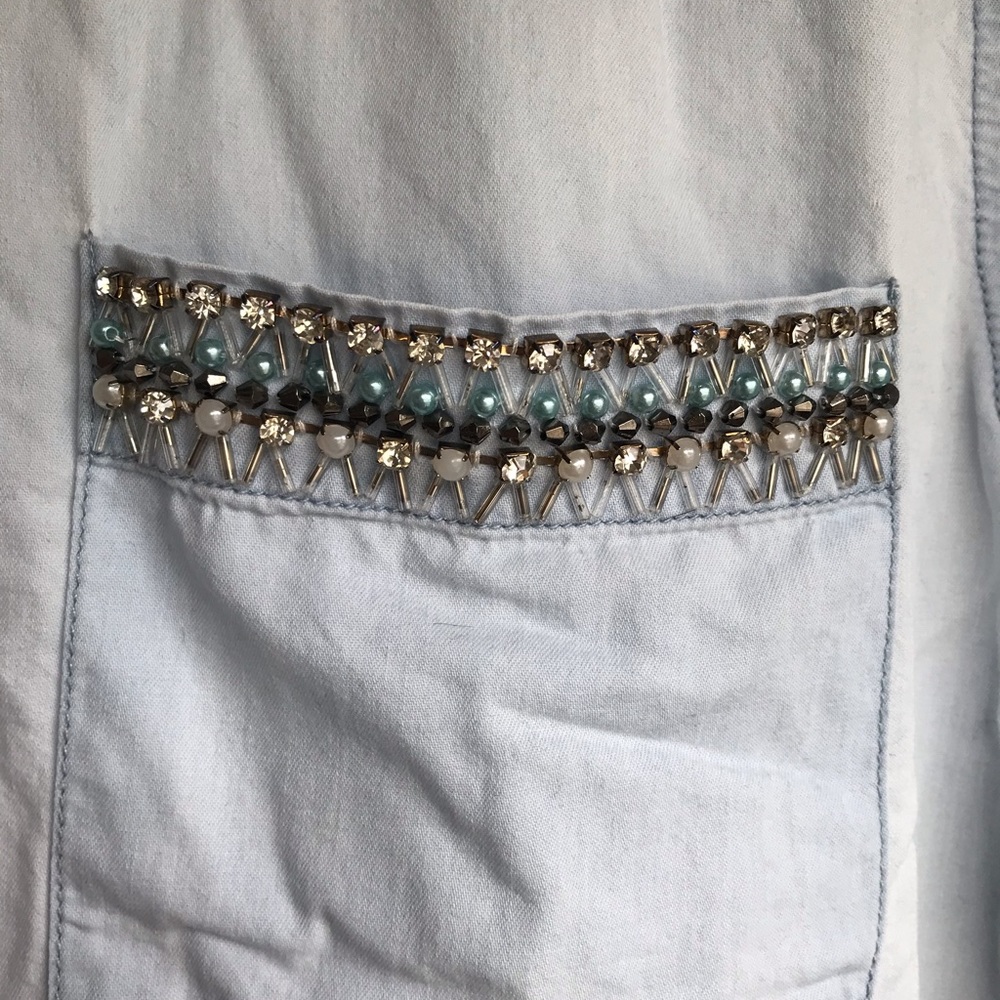 Chambray Button Down With Jeweled Pocket - image 3